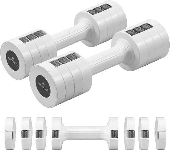 Navaris Adjustable Dumbbells Set - Exercise Hand Weights for Women & Men - Compact Free Weight Sets with Non-Slip Grip, Robust ABS Shell - Small Ladies Dumbbell - 1kg to 3.5kg each