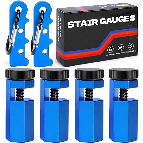 2Pack Tall Stair Gauges for Framing Square with Holder and Carabiner Stair guages Knobs Tool for Circular Saw Metal Stair Stringer Layout Tool for Carpentry Squares Stair and Rafter Gauge Clamps