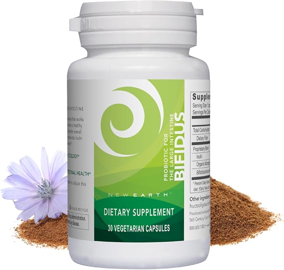 New Earth Bifidus - Probiotic for Large Instestine, 30 ct - Bifidobacterium Bifidum & Prebiotic for Lower GI Support, Gut Health & Regularity