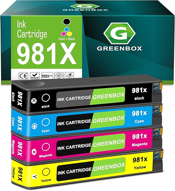 GREENBOX 981X 981 Ink Cartridges L0R09A L0R10A L0R11A L0R12A, 4 Pack