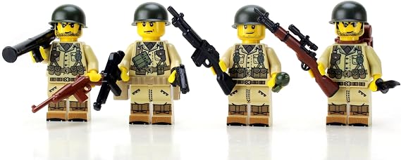 Battle Brick 1.6 Inches Tall Collectible US Army WW2 Tan Soldiers Complete Squad Collectible Minifigures | Genuine Military Minifig | Printed in the USA | Great Gift for Teen to Adult AFOL