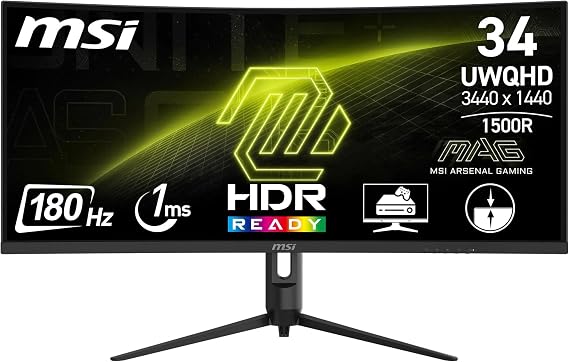 MSI 34 MAG 342CQR E2 Gaming Monitor, UWQHD, 21:9, Curve 1500R, VA, 180Hz 1ms, Freesync Premium