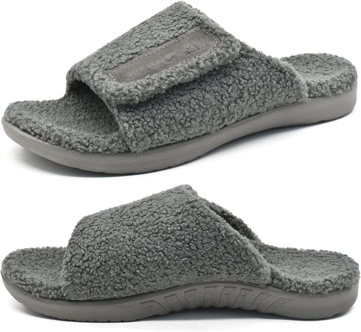 ONCAI Mens House Slippers with Arch Support,Fur Slides with Orthopedic for Plantar Fasciitis Wide Footbed and Adjustable Straps Size 7.5-15