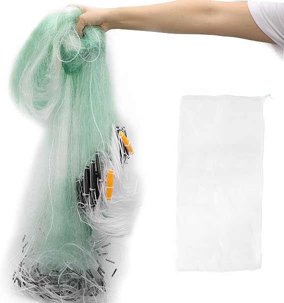 Fishing Net 3 Layer Catch Fishing Gill Net Throw Net Nylon Fishing Casting Net 50 Meter Length, 2 Meter Height with floats and sinks Bait Trap Foldable