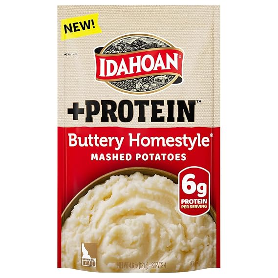 Idahoan Buttery Homestyle +Protein Mashed Potatoes, Naturally Gluten-Free, 100% Real Idaho Potatoes, 4.6 ounce