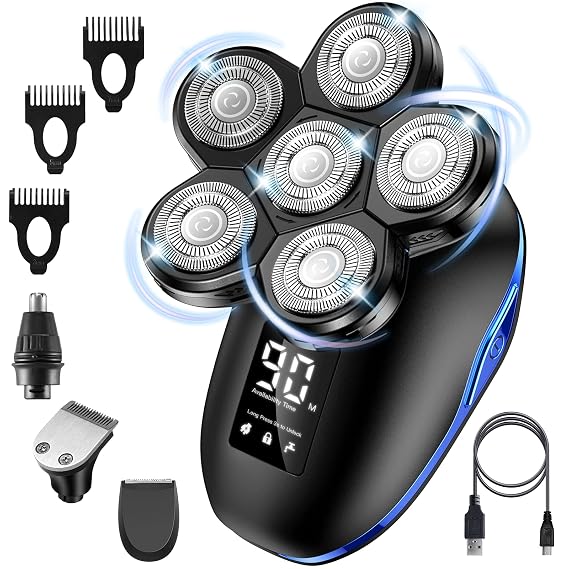 Head Shaver for Men Electric Razor Upgrade 6D Floating Electric Shaver 5 in 1 Wet & Dry Shaver Waterproof Bald Head Shaver LED Display Electric Rotary