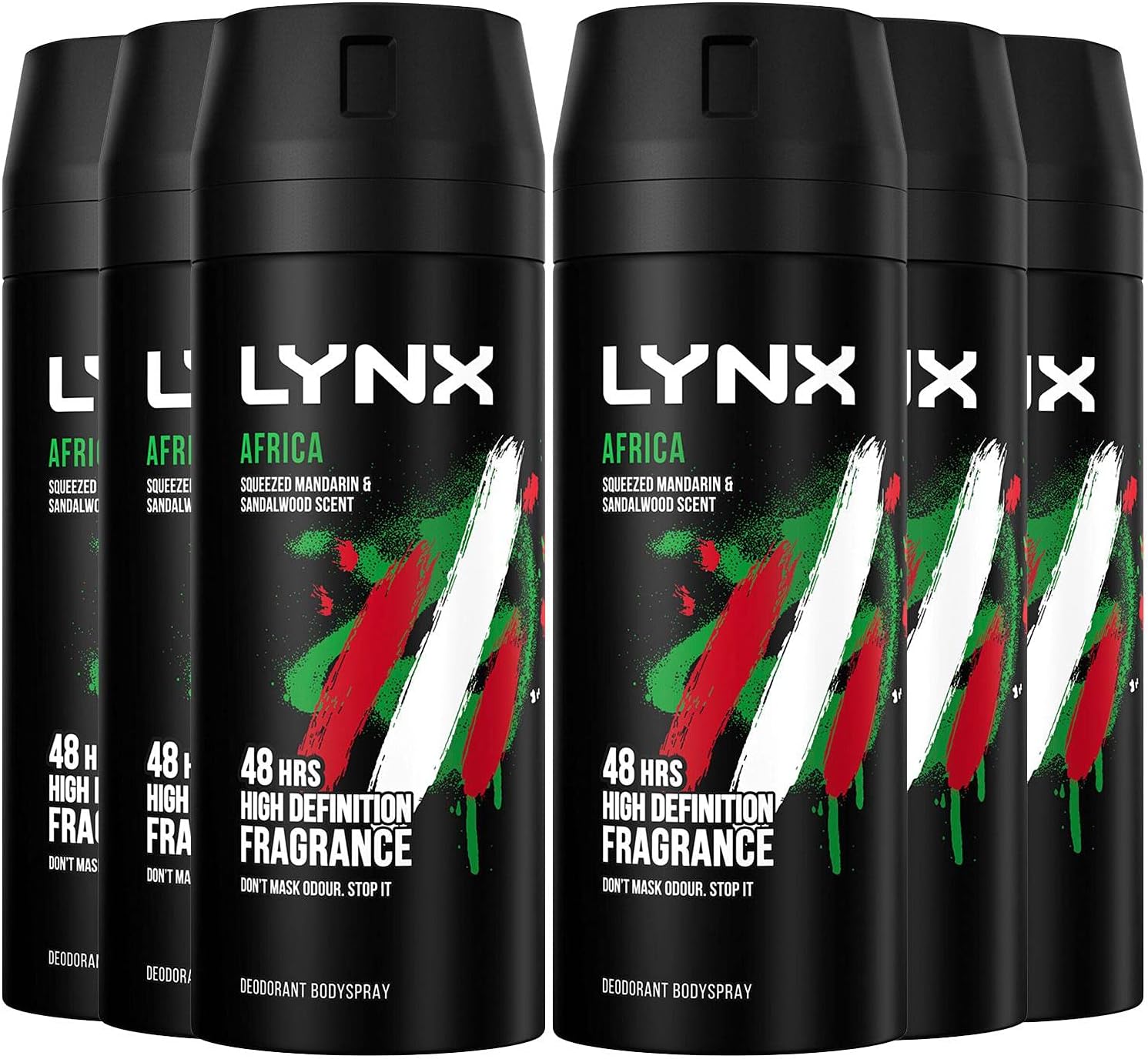 Lynx Africa Mens Deodorant Bodyspray 150ml x6 | 48H Antiperspirant Body Spray for Men | Lynx Africa Antiperspirant Deodorant Mens