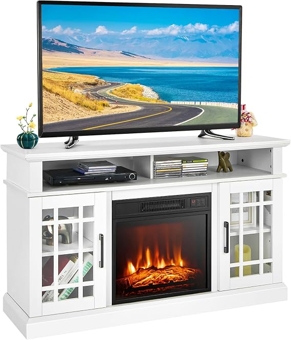 ORALNER 48'' Fireplace Stand for TVs up to 55 Inches, 18'' Insert (White)
