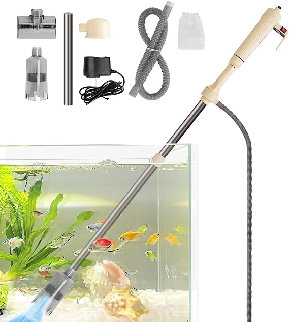 Aquarium Gravel Cleaner Kit, Electric Fish Tank Cleaning Tools with Strong Suction, Multifunction Automatic Aquarium Vacuum Cleaner for Wash Sand, Water Changing (Adjustable Length)