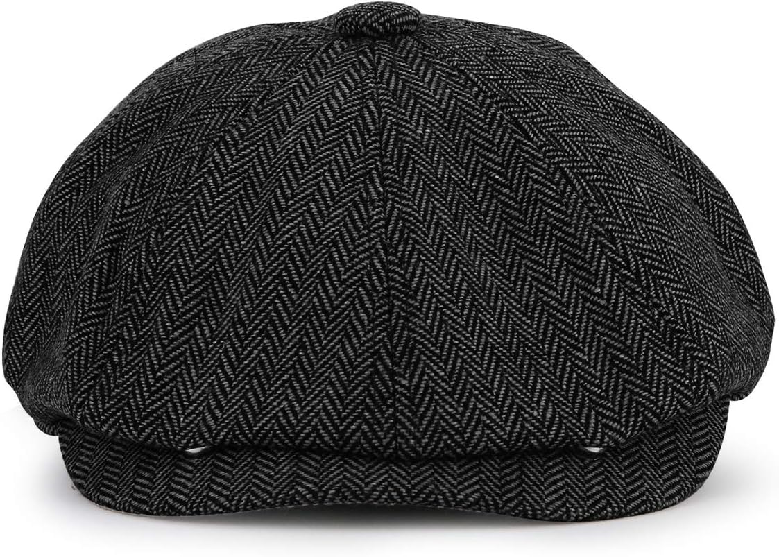 KeepSa Newsboy Style Plate Cap Peaked Cap Men Women - 8 Panel Peaky Herringbone Tweed Retro Flat Cap Bat Cap Gatsby Cap - 56 cm, Coffee