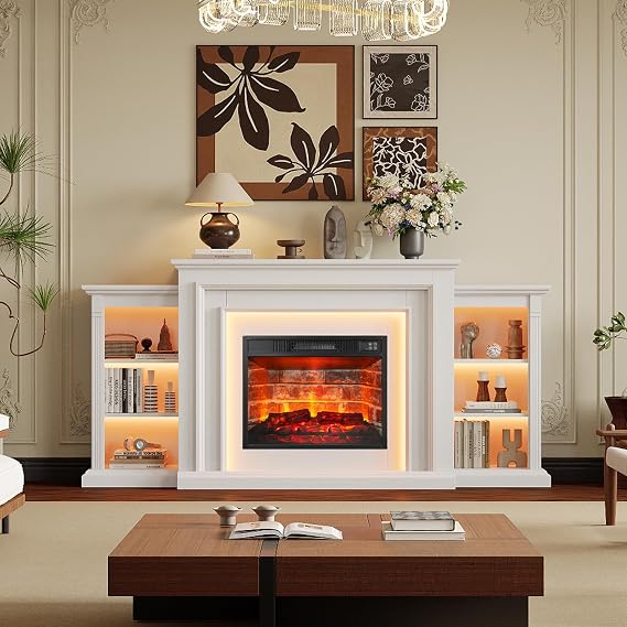 BLANKSPACE 72" Electric Fireplace TV Stand with Mantel for Living Room