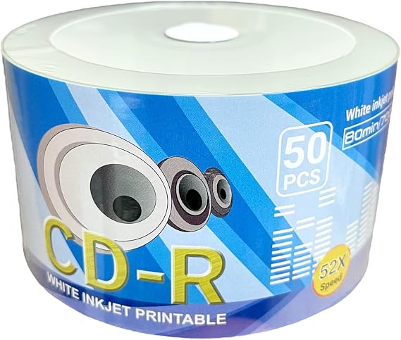 CD-R 700MB 80min 52x White Inkjet Hub Printable 50-Pack by LSK Media | Blank CDs for Burning Music | Blank CDs Bulk | Printable CD-R Blank Discs Pack | Bulk CDs for Music Burning | Writable CDs