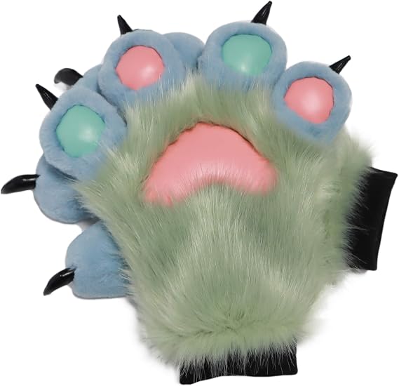 Fursuit Paws Furry Partial Cosplay Fluffy Claw Gloves Costume Lion Bear Props for Kids Adults (Candy Mix Color)