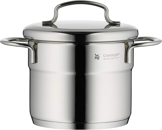 WMF 712776040 cookware Ø 12 cm approx. 1l Mini stackable pouring rim metal lid Cromargan stainless steel brushed suitable for all stove tops including induction dishwasher-safe