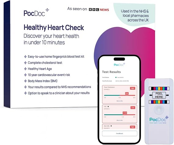 Cholesterol Home Test Kit | Accurate Results in just 10 Minutes, No Lab Visit Required | Quick and Simple Total Cholesterol Monitor | PocDoc Healthy Heart Check