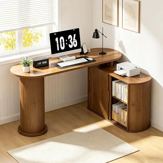 L Shaped Office Desk, 59" Corner Computer Desk, Small Corner Desk, Walnut