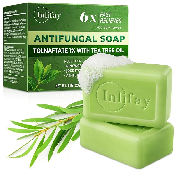 Inlifay Tolnaftate 1% Antifungal Bar Soap : Athletes Foot Ringworm Jock Itch Fast Itch Relief Tea Tree Oil Non-Greasy Anti-Fungal Bar Wash for Gym-Goers & Active Adults