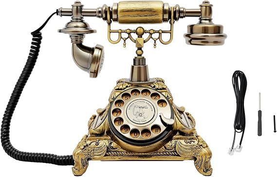 Retro Rotary Phone Vintage Telephone Desk Telephone for Home Office with Double Ringtones Gold