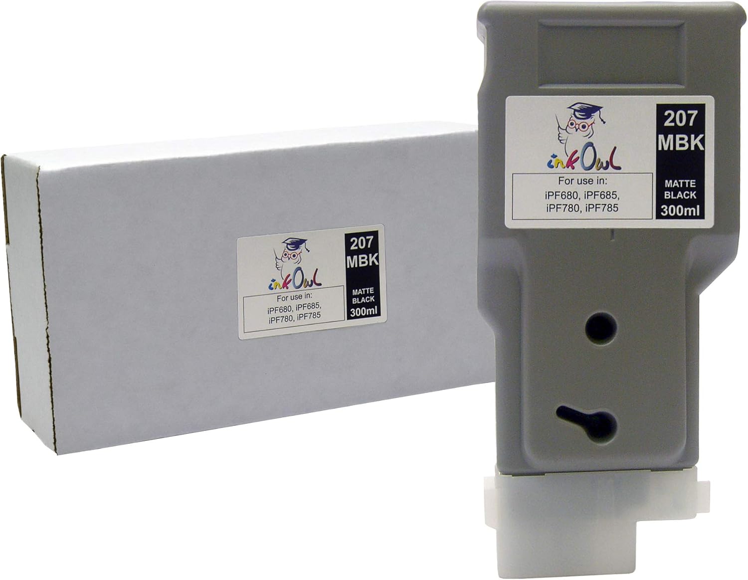 InkOwl Compatible Ink Cartridge Replacement for Canon PFI-207MBK 300ml, Matte Black - iPF680, iPF685, iPF780, iPF785 Printers