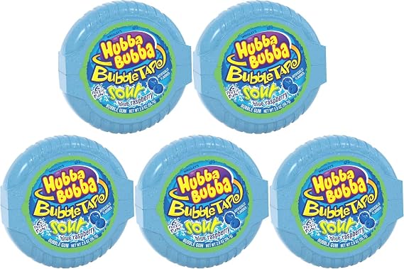 HUBBA BUBBA Bubble Gum Tape - Sour Blue Raspberry Flavor 6 ft each Set of 5