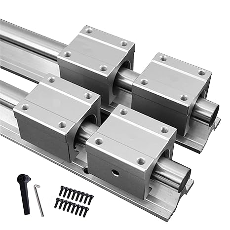 2Pcs SBR20-400mm/15.7 inch Linear Fully-Supported Rail and 4Pcs SBR20UU Block, Linear Motion Bearing Block for SBR20 Linear Guide Rail for CNC Machine