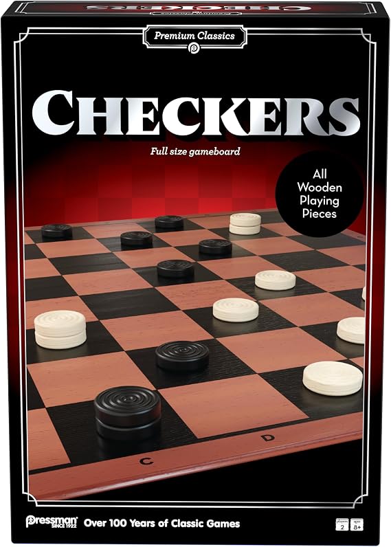 Pressman Premium Classics: Checkers | Full-Size Folding Gameboard with Wooden Playing Pieces | 2 Players, Ages 8+
