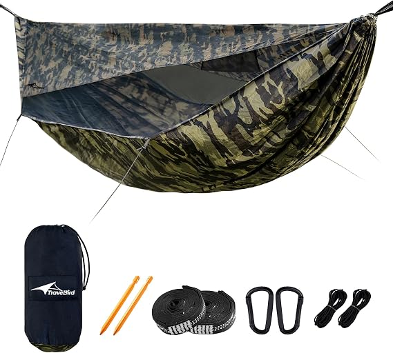 Camping Hammock with Mosquito Net, Sunshade and Ridge Rope, 2 Person