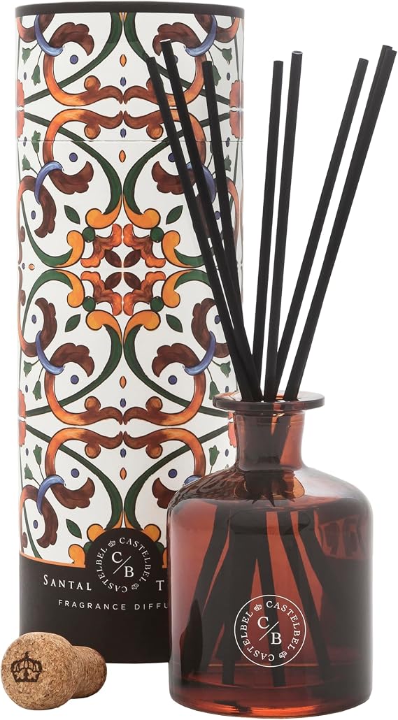 Castelbel Reed Diffuser Set Portuguese Tile Fragrance Luxury Elegant Home-Decor Oil Based Long-Lasting Aroma (250 ML, Santal Tonka)