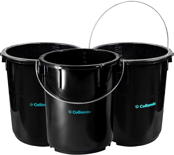 COLLOMIX Mixing Bucket 3-Pack, 9 Gal Material Mixing Tubs, Reinforced Lip