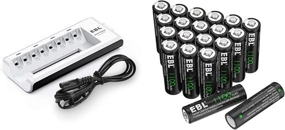 EBL 8-Bay Battery Charger for AA AAA NIMH NICD Rechargeable Batteries & 20 Counts AA Rechargeable Batteries 1100mAh