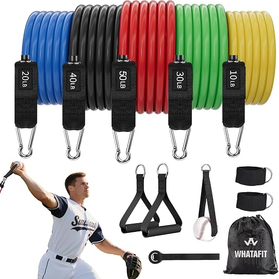 WHATAFIT Resistance Bands with Handles, 150 lb Exercise Bands Set