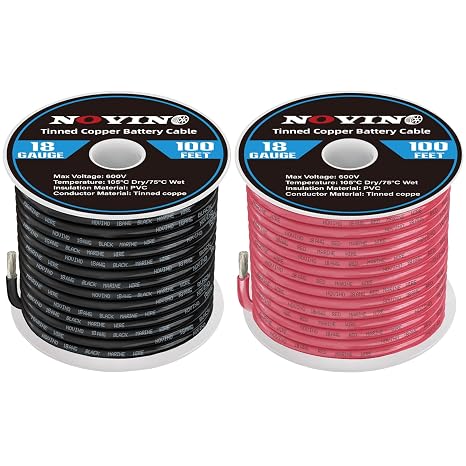 18 Gauge Marine Wire 18 AWG Marine Grade Wire,100FT Red & 100FT Black