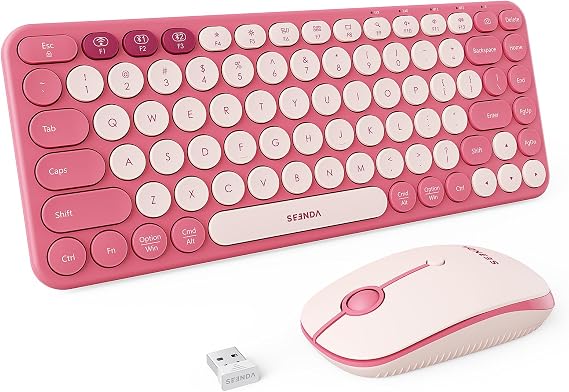 seenda Bluetooth Compact Keyboard and Mouse Combo, 2.4G, Pink