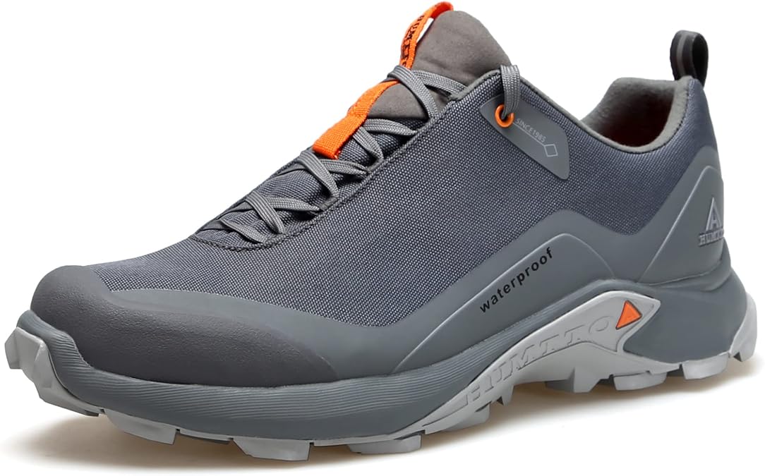 HUMTTO Men's All Terrain Waterproof Hiking Shoes Lightweight Breathable Anti-Slip Outdoor Trekking Trail Shoes,Grey,24
