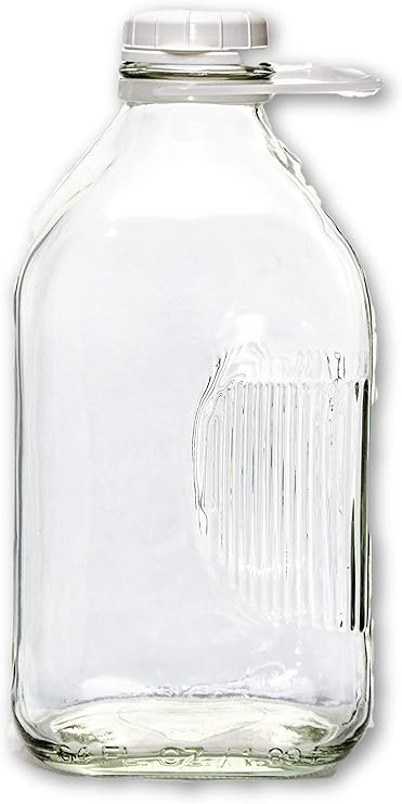 The Dairy Shoppe 2 Qt Heavy Glass Milk Bottle with Handle & Cap, 64 Oz, 1/2 Gal.