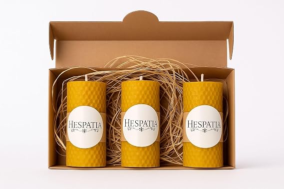 Doğal Balmumu Petek Mum 3'lü Set | Hesperia | 10.5cm x 4cm | Elle Sarım | Zararlı Kimyasalı içermez | Temiz Yanış |