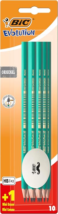 BIC Evolution HB Kurşun Kalem ve Silgi Seti, 10 HB Uçlu Kurşun Kalem ve 1 Silgi