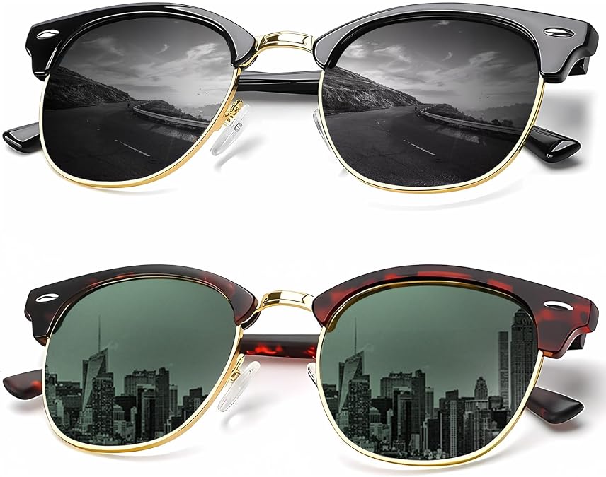 KALIYADI Sunglasses Men Polarized Sunglasses for Men Women Unisex Semi-Rimless Frame Retro Driving Sun Glasses UV Blocking
