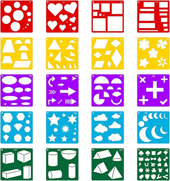 20 Pcs Geometric Stencils, Plastic Shape Drawing Templates Set Simple Tracing Stencil Colorful Reusable Art Craft Stencils for Classroom Drawing DIY Craft DIY Painting