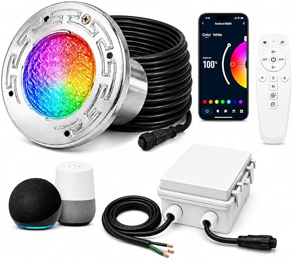 LED Spa Pool Lights for Inground Pool, 6 Inch Smart Remote Control, White and Color Changing, Compatible with Alexa and Google, Premium Pool Light Kit (50ft Cord)
