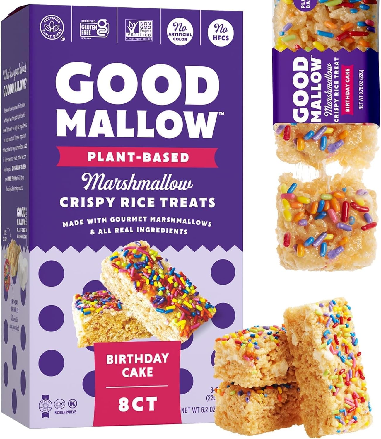 Good Mallow Plant Based Marshmallow Crispy Rice Treats Birthday Cake - 8 ct. 2 x 176g