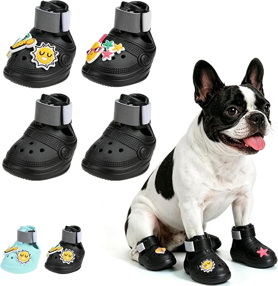 KOOLTAIL Dog Shoes for Hot Pavement, Waterproof Summer Pet Sandals Boots for Beach to Prevent Licking Paws, Breathable & Non Slip Dog Booties for Hardwood Floor Small Medium Large Dogs, Black S