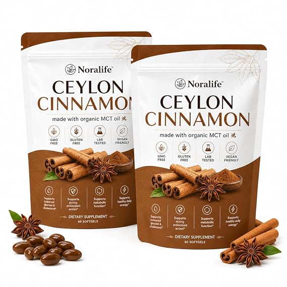 Noralife Ceylon Cinnamon, Highly Bioavailable Ceylon Cinnamon Extract, 12:1 Concentrated Extract, Organic Mct Oil Formula, Low Coumarin (2pcs)