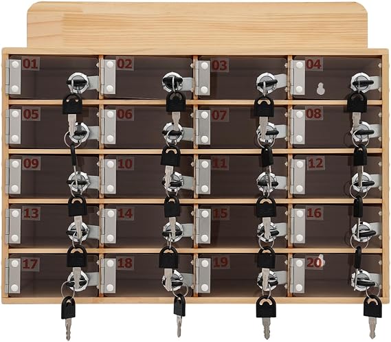 20 Slots Wood Cell Phone Locker, Cell Phone Storage Cabinet with Door Locks and Keys, Wall-Mounted Cell Phone Locker Box Cell Phone Organizer Cabinet for Office, Classroom