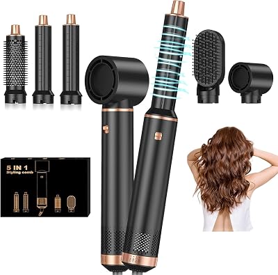 5 in 1 Multifunction Hot Air Brush, Thermal Straightening Brush, Magic Styler Black