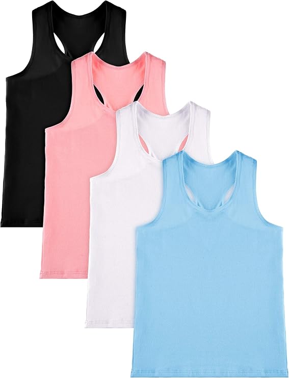 SATINIOR 4Pcs Girls Dance Crop Tops, Racerback Dance Tank