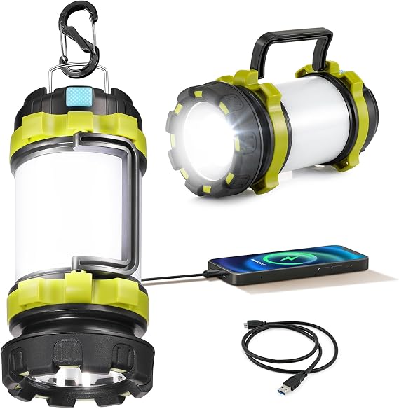Consciot LED Camping Lantern Flashlight Rechargeable(1 Pack), 6 Light Modes | 3600mAh Portable Battery Pack, IPX4 Waterproof Camping Lights, USB C, Torch for Hurricane, Emergency, Survival Kits