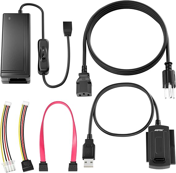AGPTEK SATA/PATA/IDE Drive to USB 2.0 Adapter Converter Cable for Hard Drive Disk HDD 2.5" 3.5", Compatible with USB 1.1/2.0/3.0, with External AC Power Adapter Included