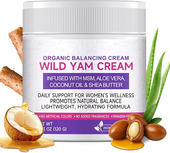 Wild Yam Cream for Hormone Balance, Organic Wild Yam Cream for Balancing Mood and Improving Sleep, Alleviating Menstrual Discomfort for Women, Nourishes All Skin Types, 4.23oz