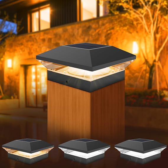 T-SUNUS 4 Pack Solar Post Lights Outdoor for 3.5x3.5 4x4 5x5 Posts [Energy Class G]